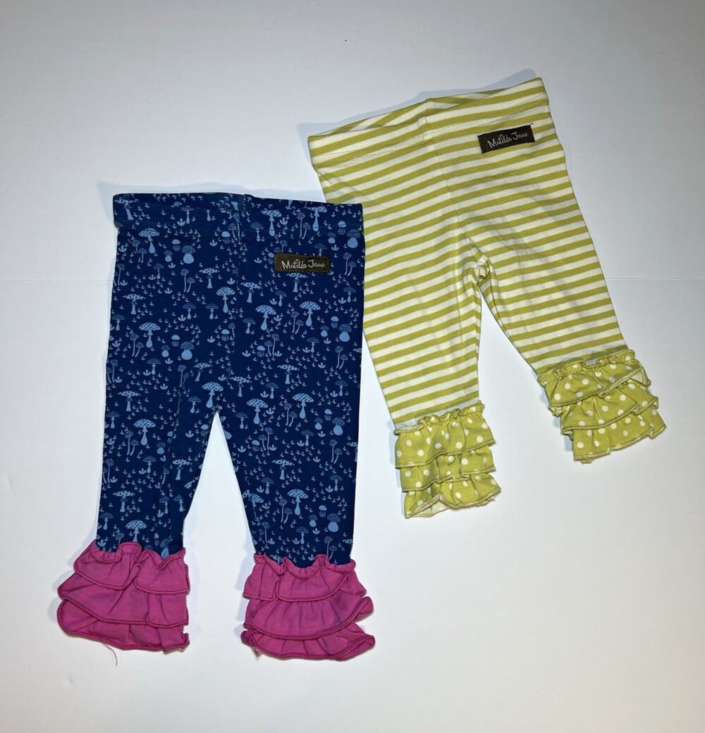 Matilda Jane Girls Capri Leggings Lot 2 3-6M/6M Striped Ruffle Cotton/Spandex